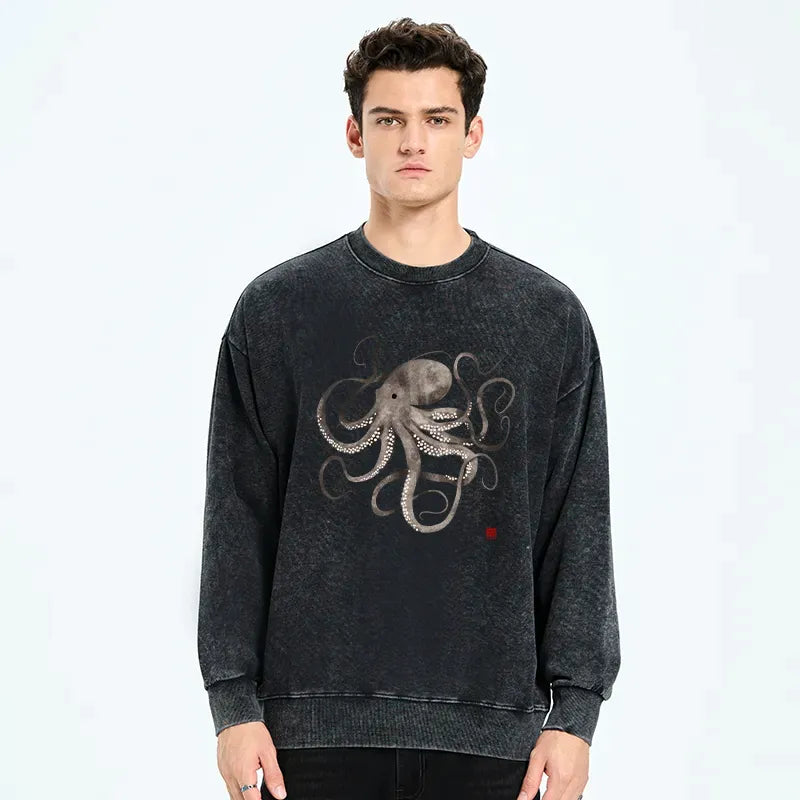Japanese Calligraphy Octopus Washed Sweatshirt