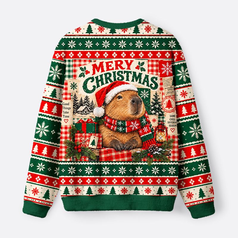Kyoto-Lion Capybara Christmas Vibes Fuzzy Christmas Ugly Sweatshirt