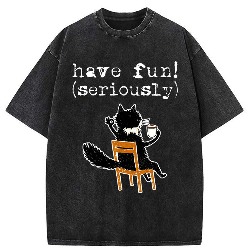 Japanese Cat Washed T-Shirt for Daily Wear