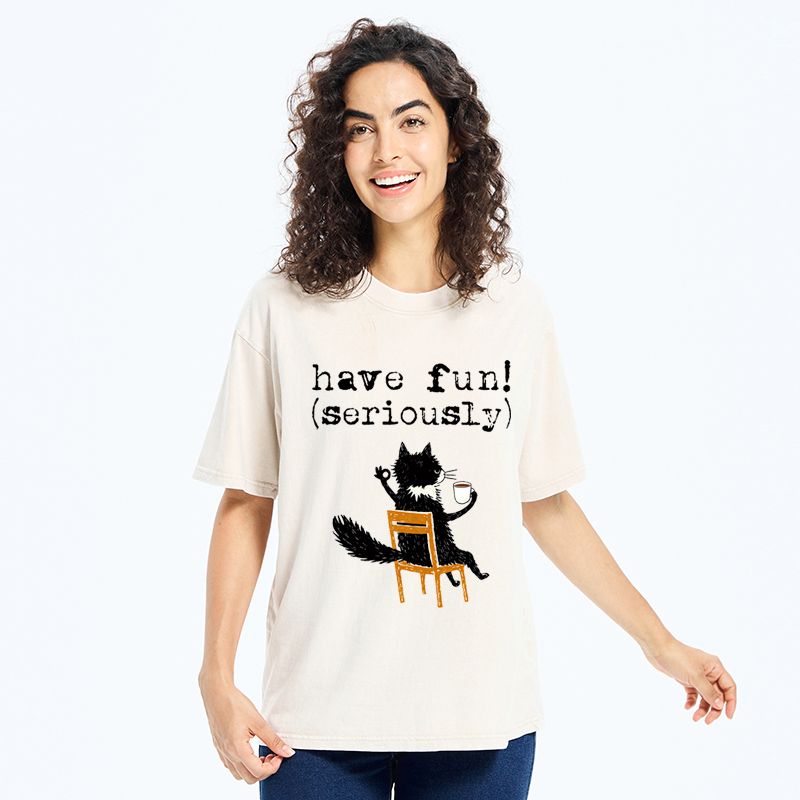 Japanese Cat Washed T-Shirt for Daily Wear