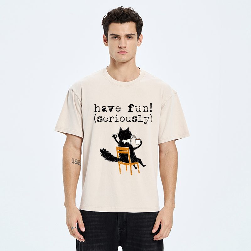 Japanese Cat Washed T-Shirt for Daily Wear