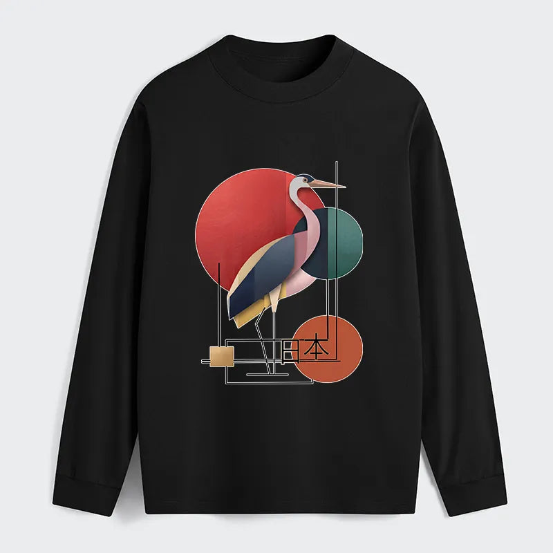 Kyoto-Lion Geometric Crane Art Classic Long Sleeve T-Shirt