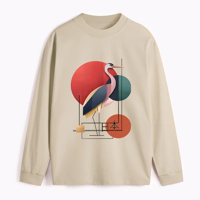Kyoto-Lion Geometric Crane Art Classic Long Sleeve T-Shirt