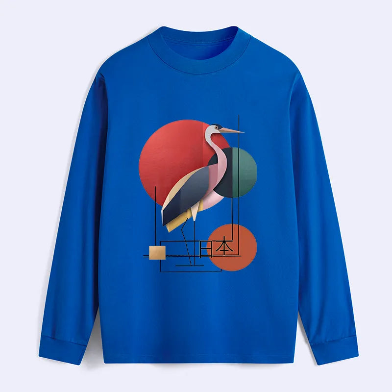 Kyoto-Lion Geometric Crane Art Classic Long Sleeve T-Shirt