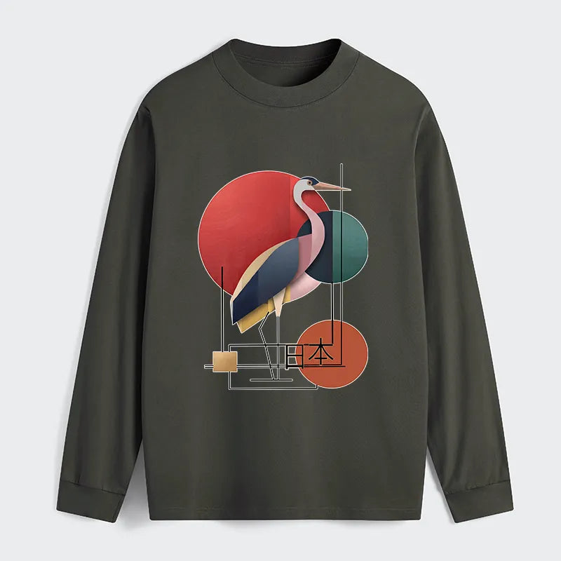 Kyoto-Lion Geometric Crane Art Classic Long Sleeve T-Shirt