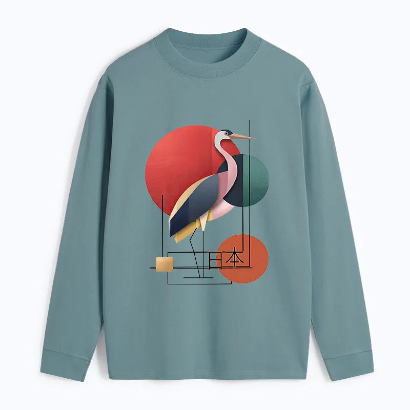 Kyoto-Lion Geometric Crane Art Classic Long Sleeve T-Shirt