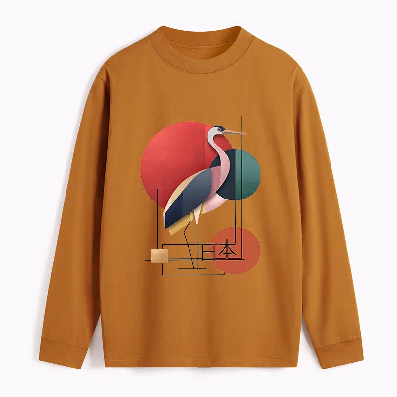 Kyoto-Lion Geometric Crane Art Classic Long Sleeve T-Shirt