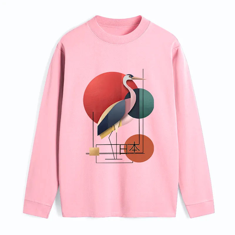 Kyoto-Lion Geometric Crane Art Classic Long Sleeve T-Shirt