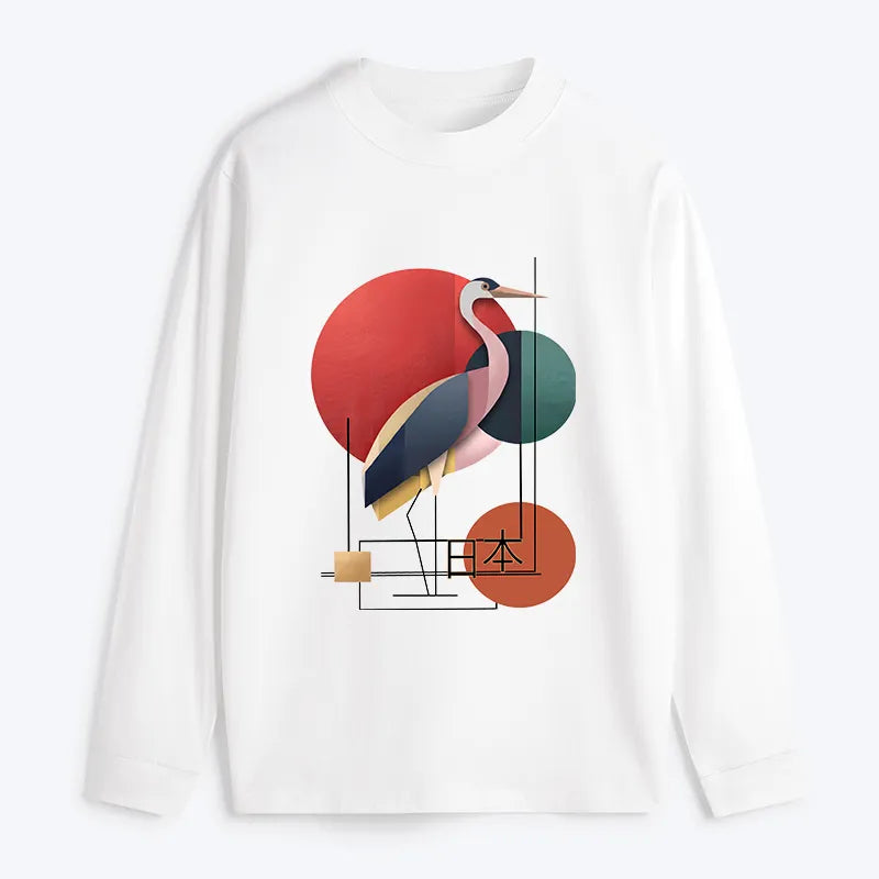 Kyoto-Lion Geometric Crane Art Classic Long Sleeve T-Shirt