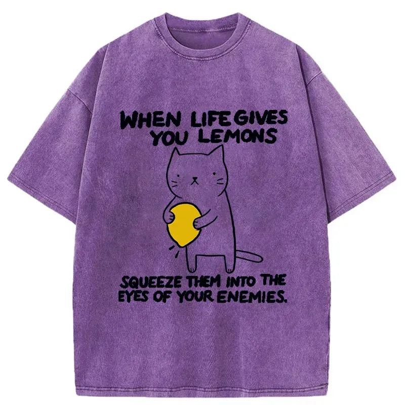 Kyoto-Lion Attack The Enemy With Lemon Juice Washed T-Shirt
