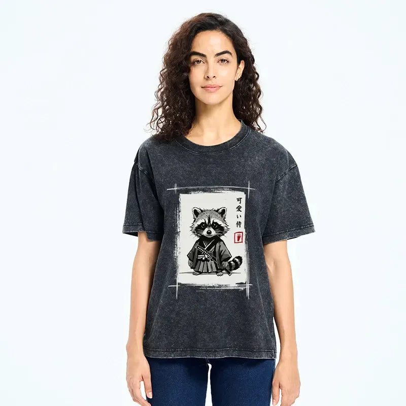 Samurai Raccoon Washed T-Shirt