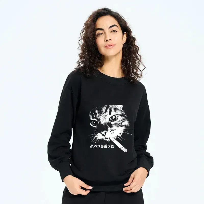 retro smoking cat sweatshirt streetwear
