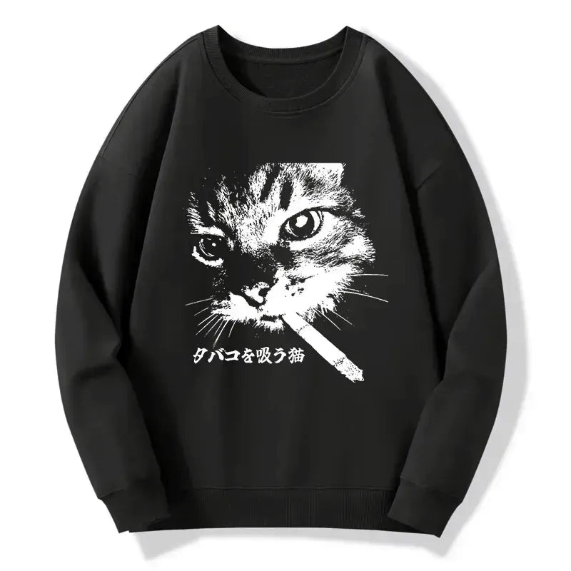 retro smoking cat sweatshirt streetwear