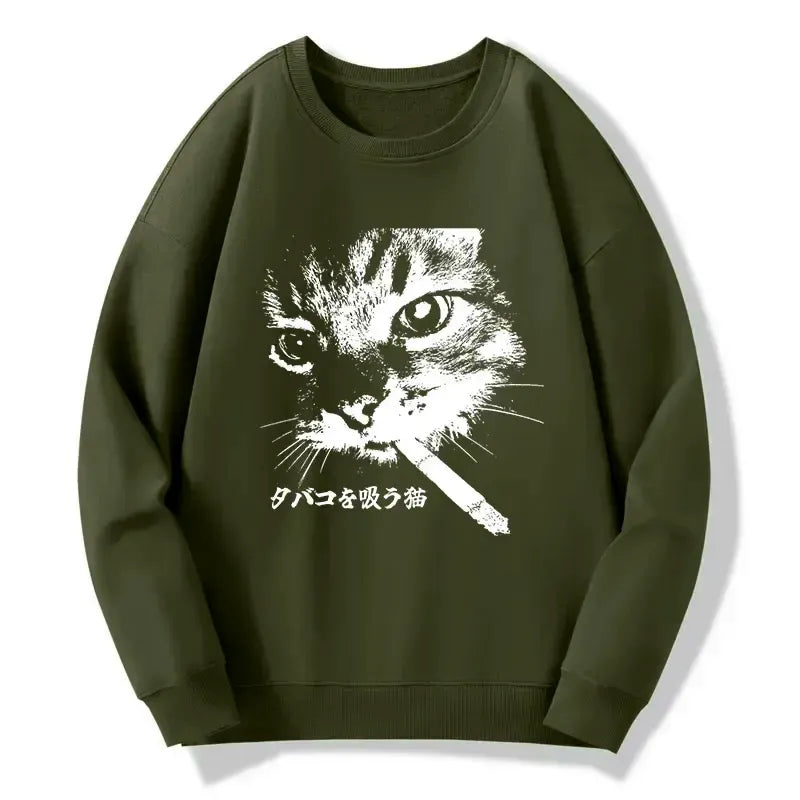 Kyoto-Lion Retro Cat Smoking Classic Sweatshirt