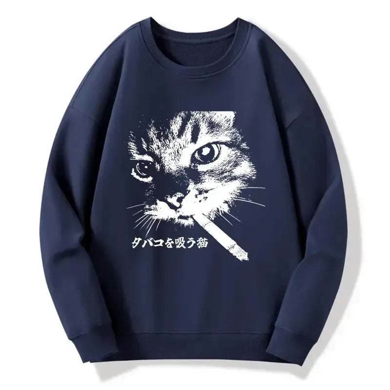 japanese vintage cat sweatshirt for men