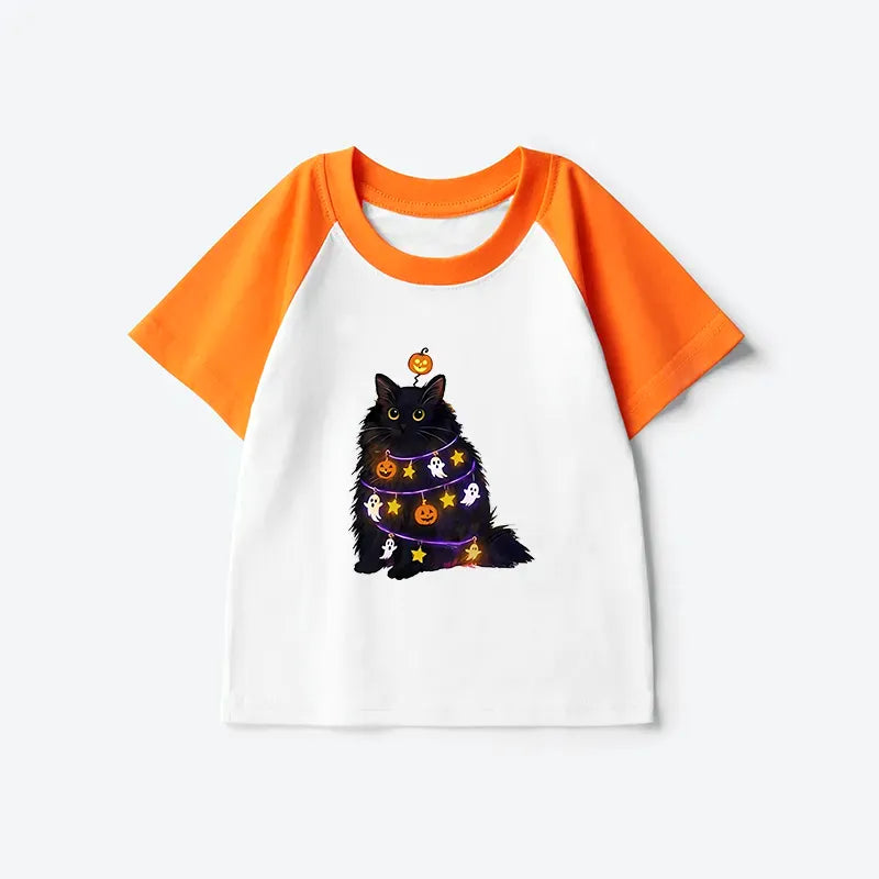 Kyoto-Lion Halloween Cat Kids Raglan T-shirt