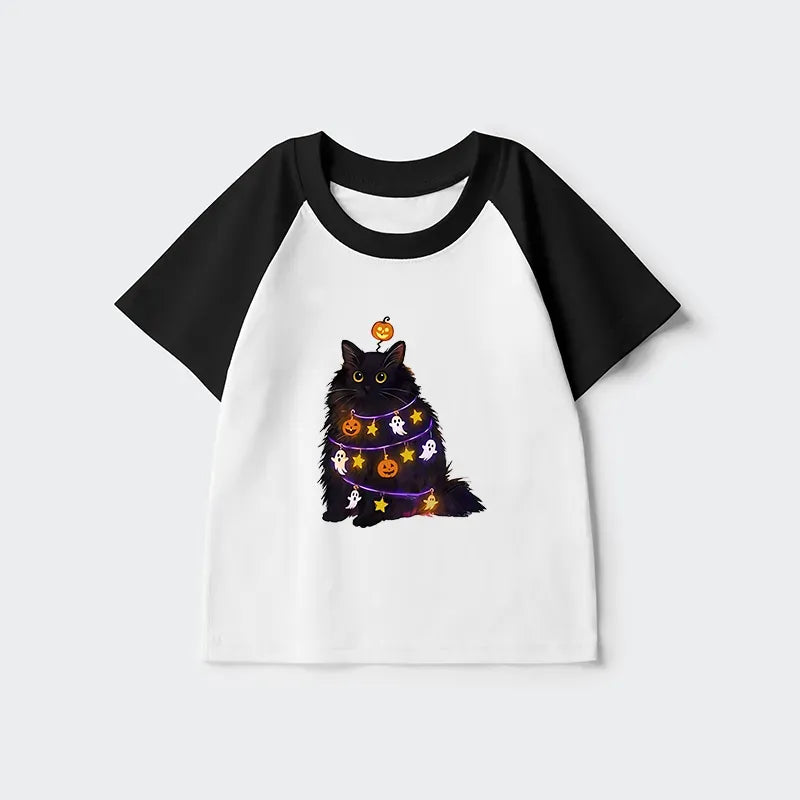 Japanese Halloween Cat Kids Raglan T-Shirt