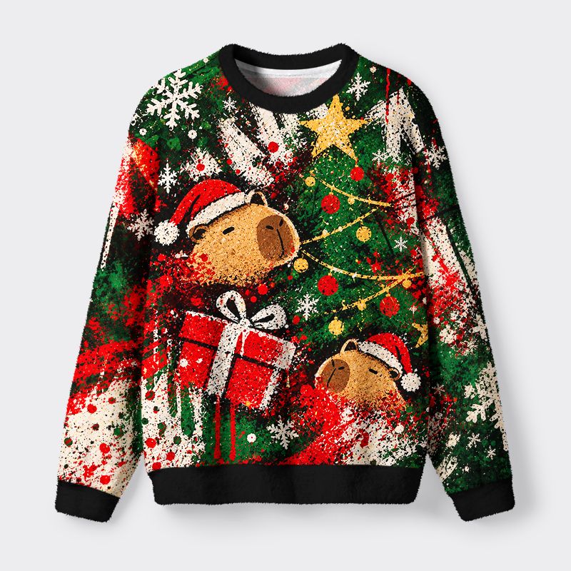Kyoto-Lion Capybara Christmas Fun Fuzzy Christmas Ugly Sweatshirt