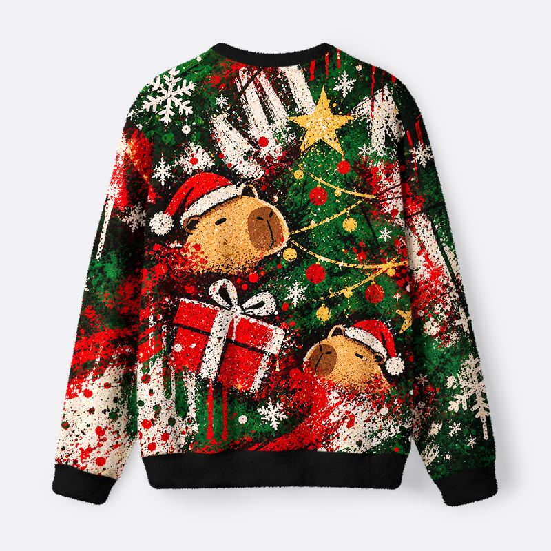 Kyoto-Lion Capybara Christmas Fun Fuzzy Christmas Ugly Sweatshirt