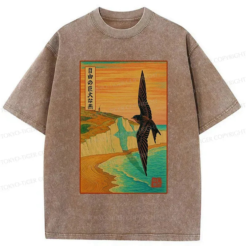 Kyoto-Lion Large And Unconstrained Swallow Washed T-Shirt
