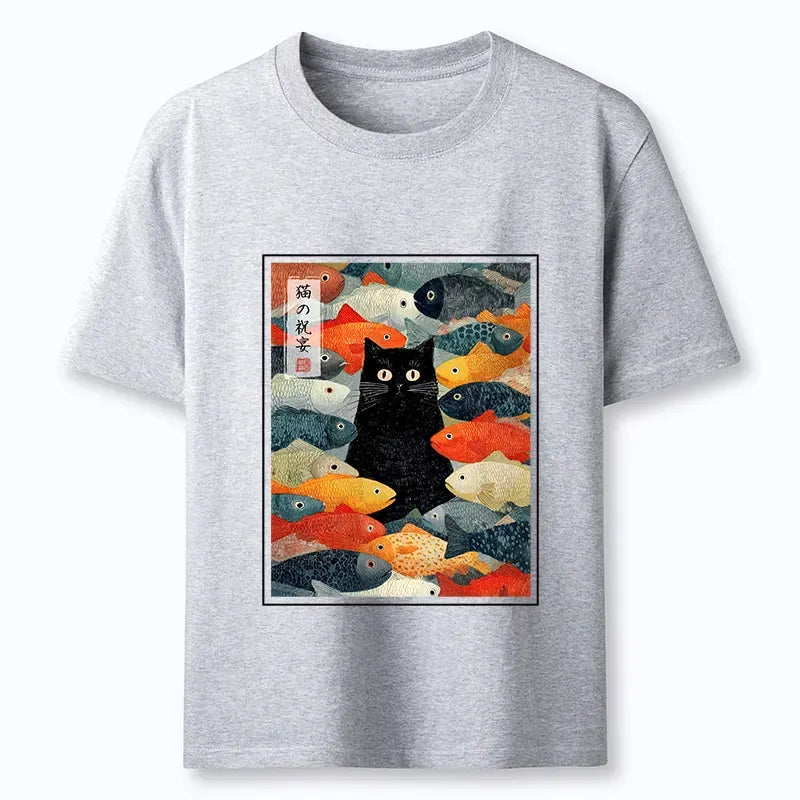 Unisex Cotton Cat Print T-Shirt Trendy