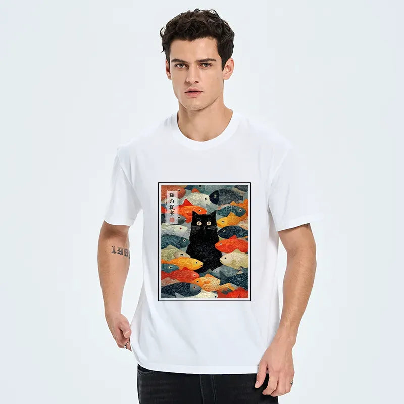 Japanese Cat Classic Tee for Daily Wear