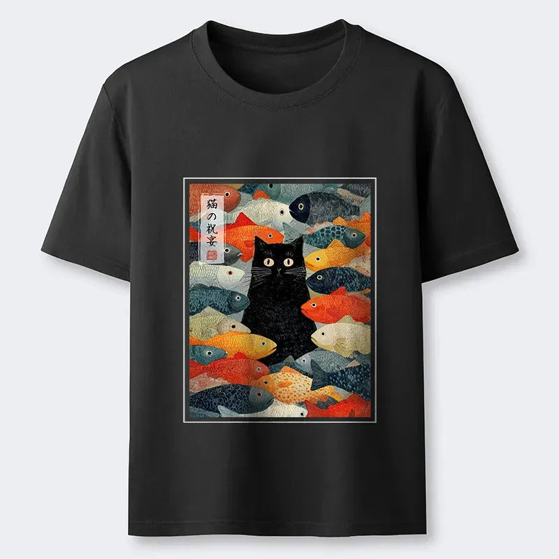 Unisex Cotton Cat Print T-Shirt Trendy