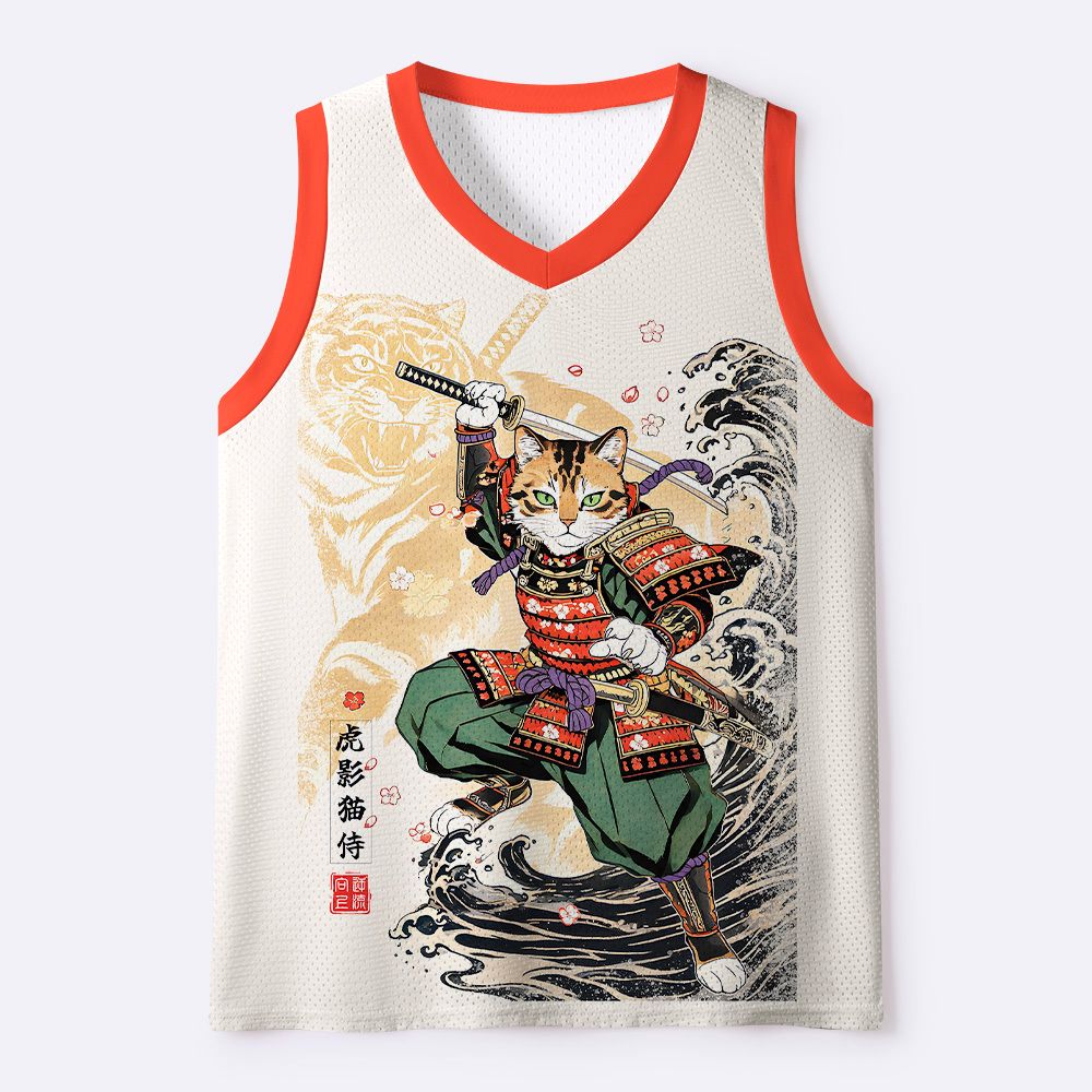 Kyoto-Lion Tiger Shadow Cat Samurai Mesh Tank Top