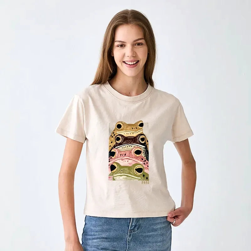 Washed Frog T-shirt for Summer Vacation