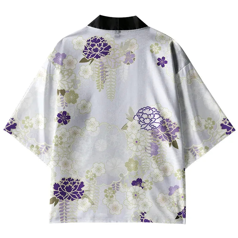 Kyoto-Lion Line Flower Pattern Kimono Cardigan