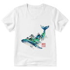 Kyoto-Lion Whale Ink Painting Landscape V-Neck Classic T-Shirt