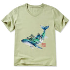 Kyoto-Lion Whale Ink Painting Landscape V-Neck Classic T-Shirt