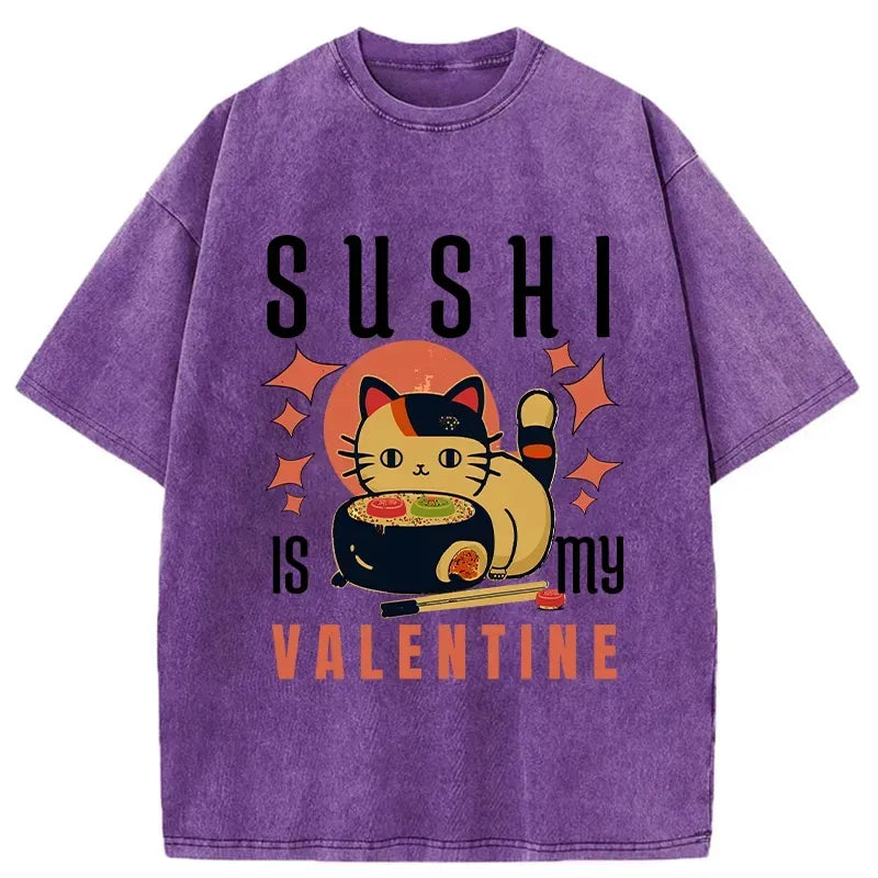 sushi valentine washed t-shirt gift for him