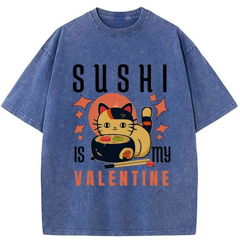 sushi valentine washed t-shirt gift for him