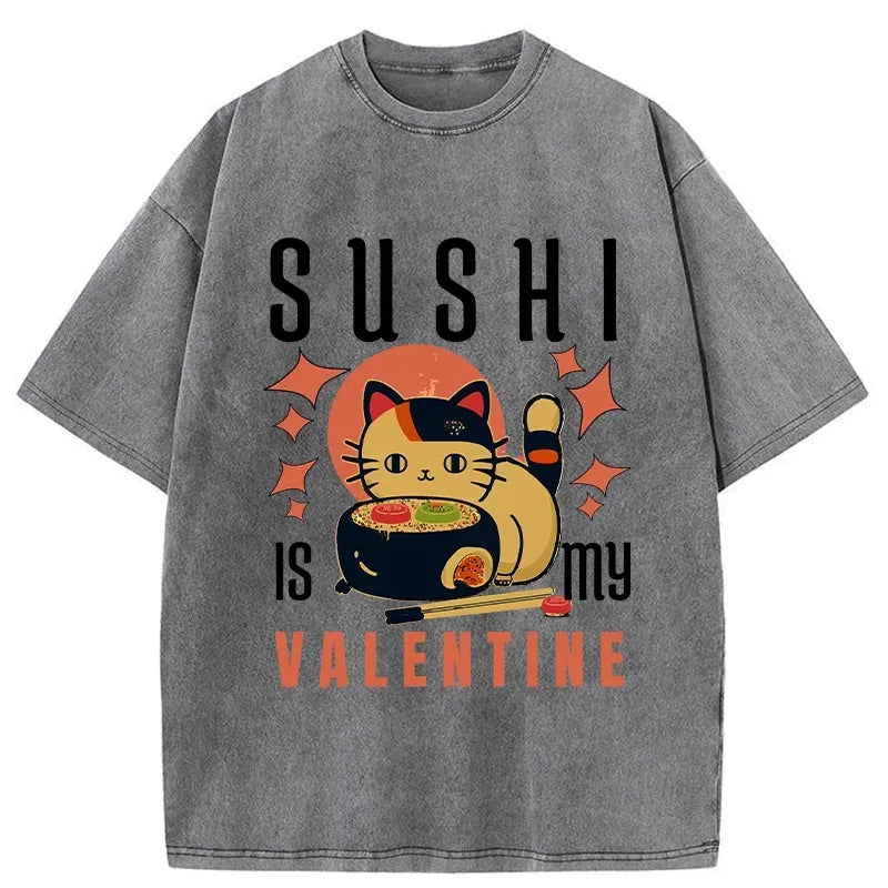 sushi valentine washed t-shirt gift for him