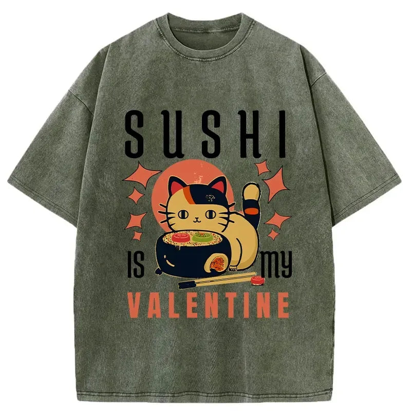 sushi valentine washed t-shirt gift for him