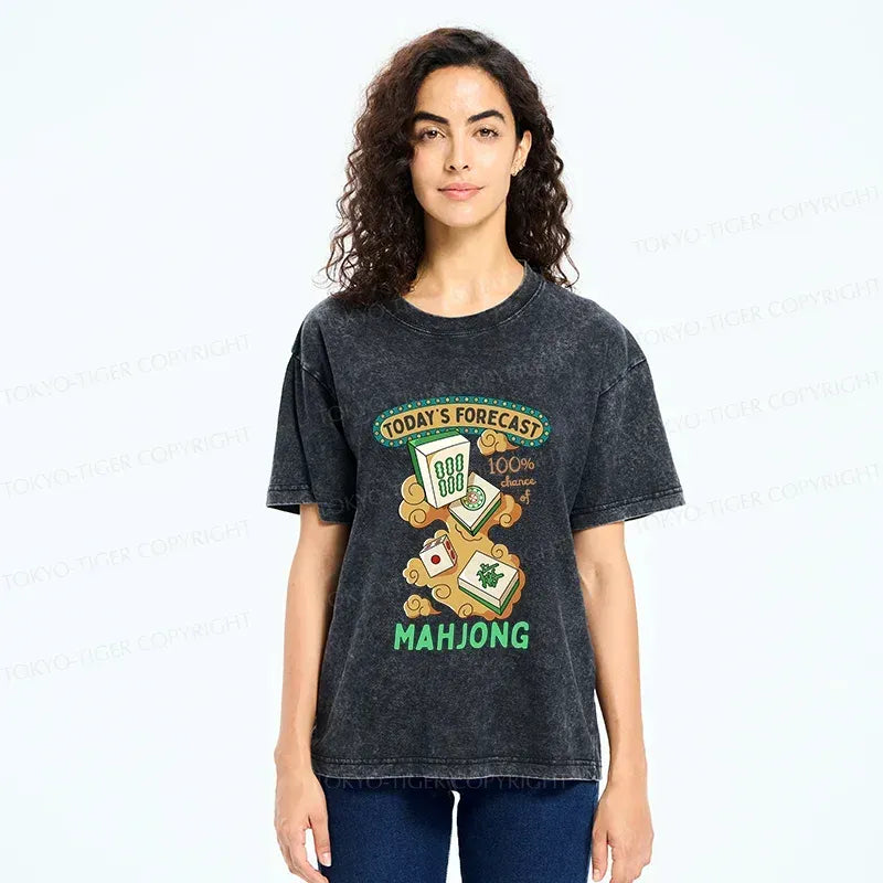 Japanese fun mahjong washed t-shirt