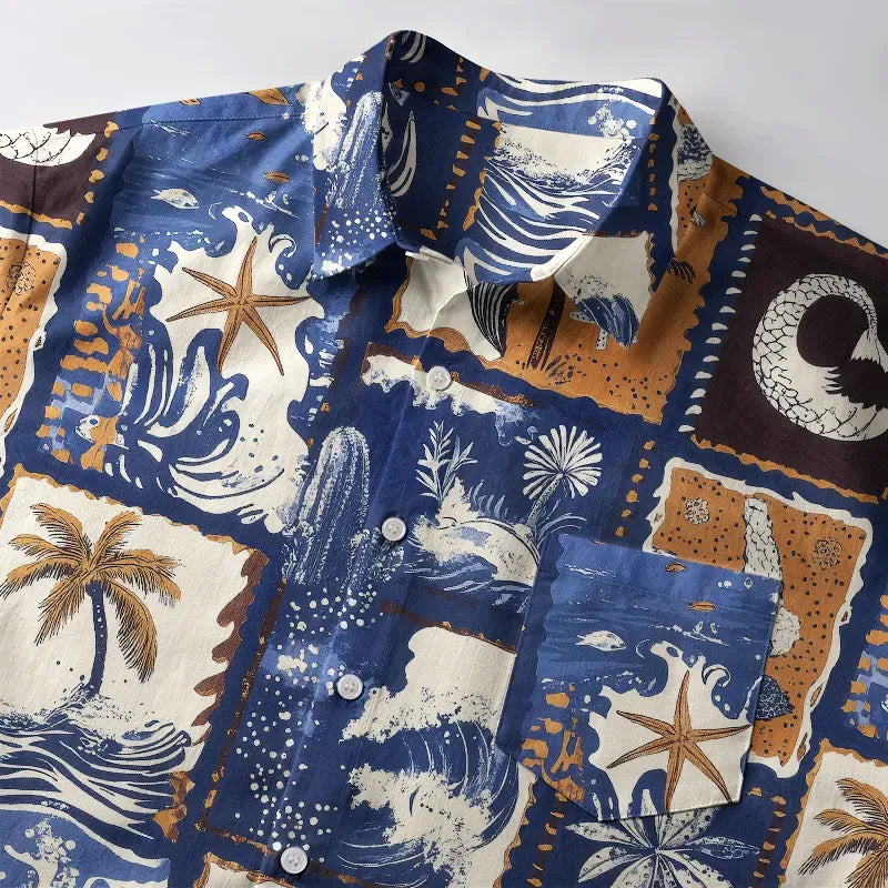 Japanese ukiyo-e button-up shirt for summer