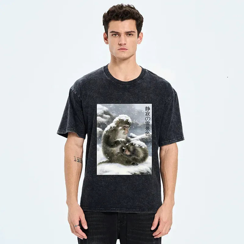 Kyoto-Lion Silent Snowscape Washed T-Shirt