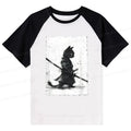 Kyoto-Lion Retro Cat Samurai Japanese Raglan T-shirt