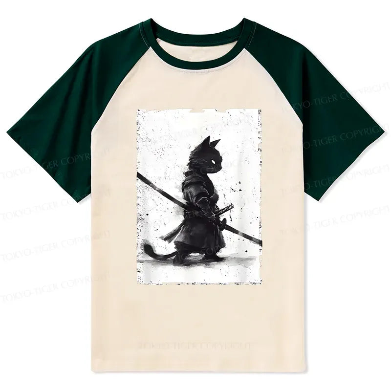 Japanese samurai cat raglan shirt