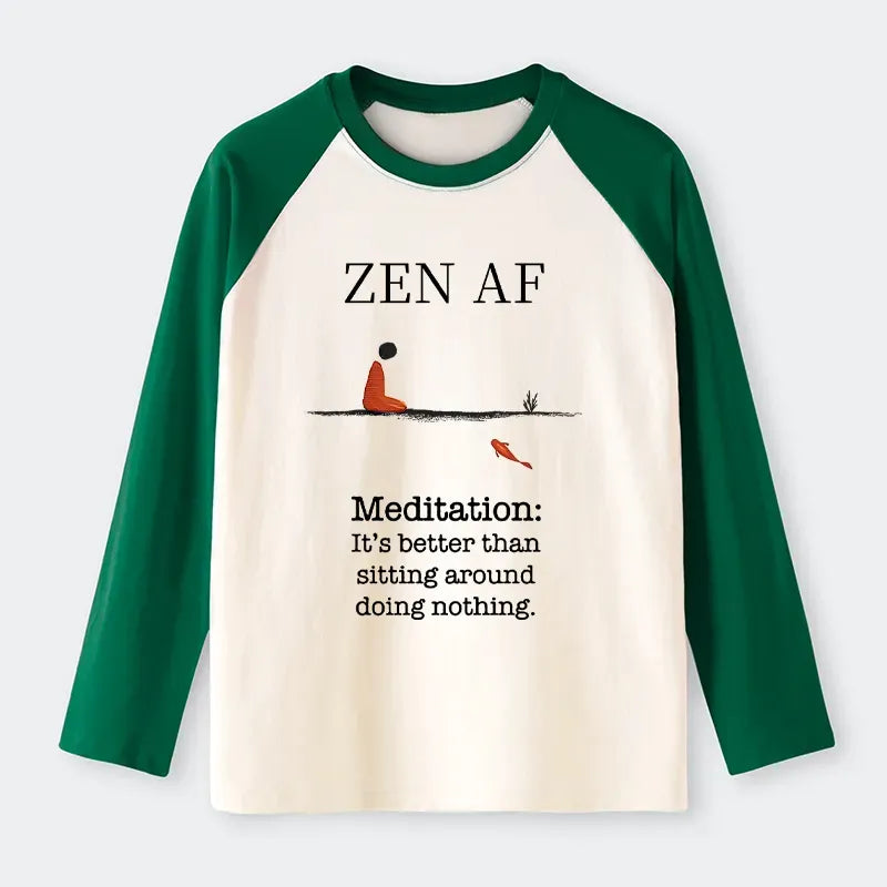 Kyoto-Lion Zen Vibes Only: The Power of Meditation Raglan Long Sleeve T-shirt