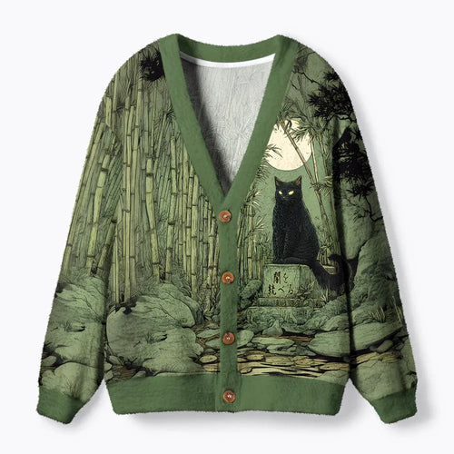 Kyoto-Lion Cat Under The Moon Ugly Cardigan Sweater