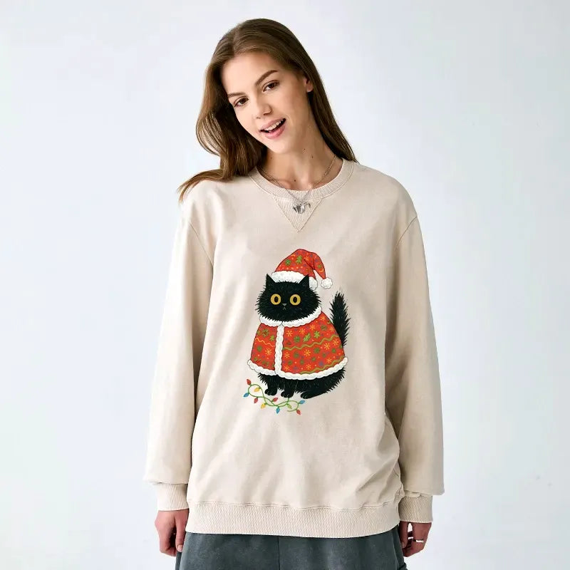 Cat Santa Hat Sweatshirt for Holiday Gift
