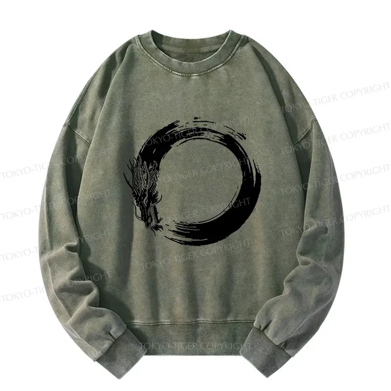 Japanese Dragon Washed Sweatshirt for Daily Wear