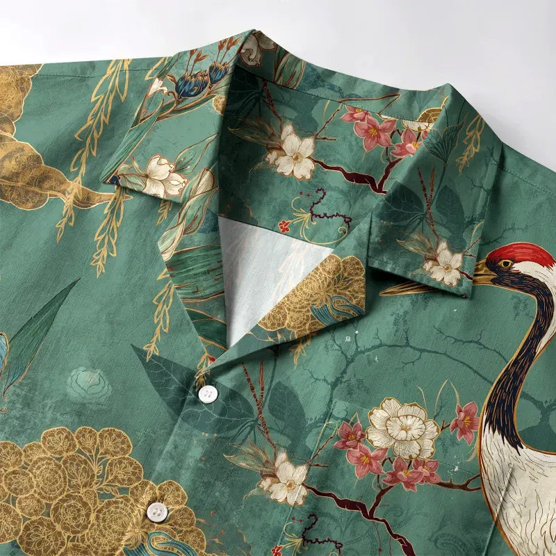 Red-Crowned Crane Aloha Shirt for Vacation