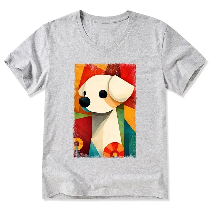 Retro Puppy Art V-Neck T-Shirt