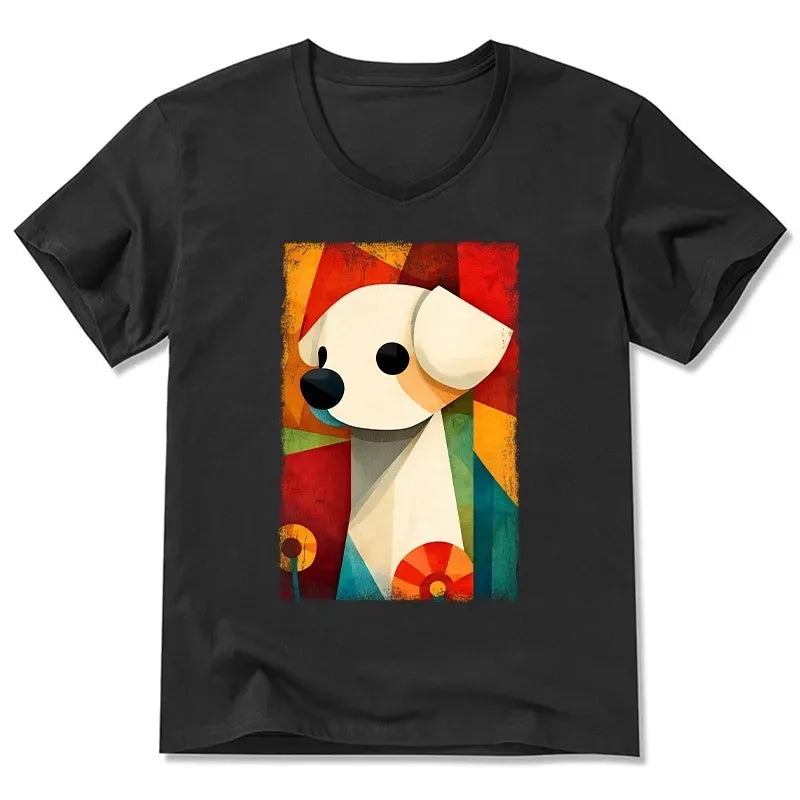 Retro Puppy Art V-Neck T-Shirt