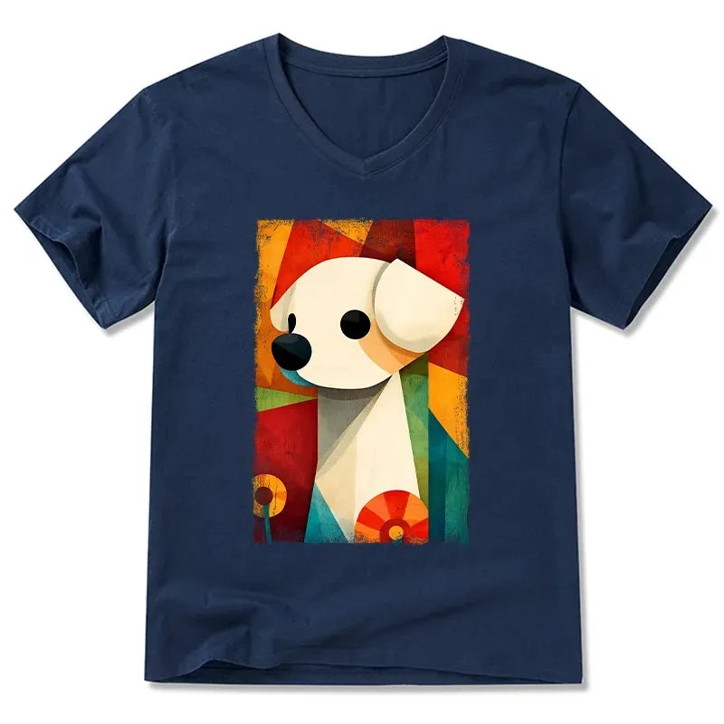 Retro Puppy Art V-Neck T-Shirt