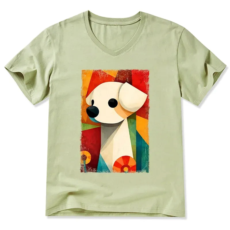 Retro Puppy Art V-Neck T-Shirt